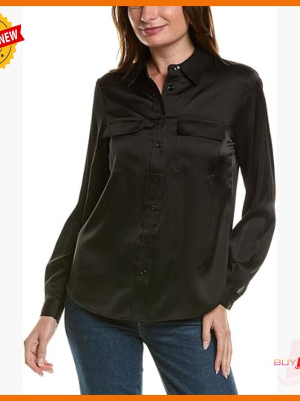 Long Sleeve Utility Blouse with Two Pockets, Regular Fit